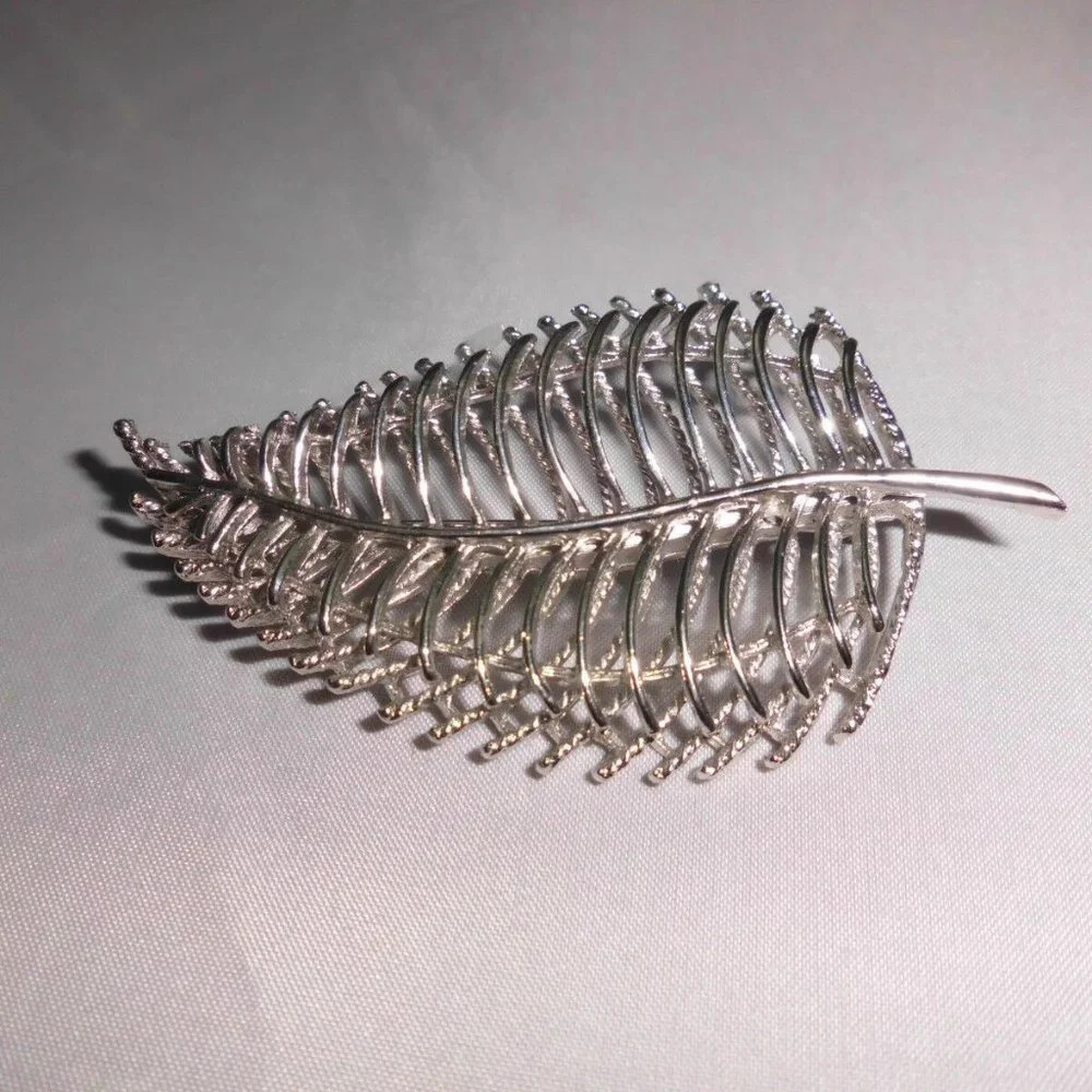 Vintage S.H.P. Signed Silver Tone Leaf Brooch Pin